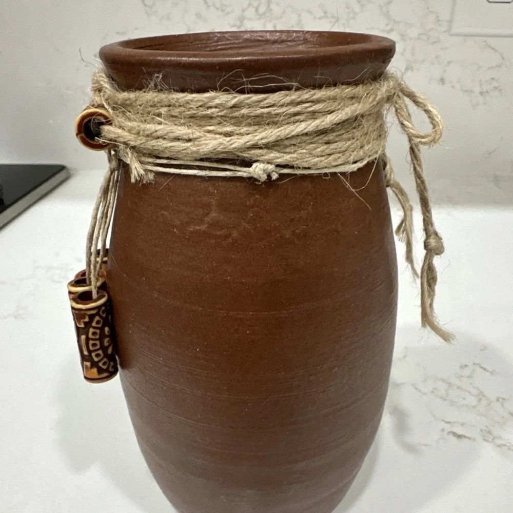 Signed 7” Terra Cotta Vase With Rustic/Tribal Aesthetic